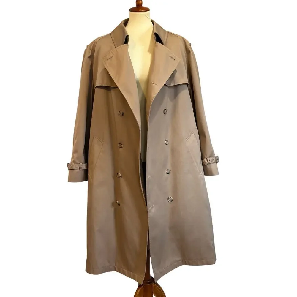 Vtg Winter Cold Weather Beige Trench Coat Down Removable Liner, Men's Size 46R